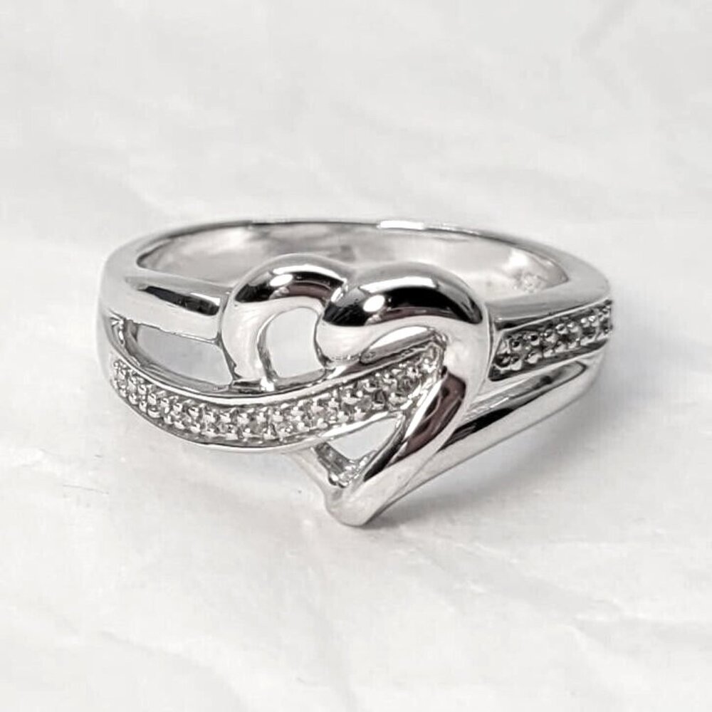 NWOT Kay Jewelers 925 White Diamond Sterling Silver Heart Ring Size 7 3gr